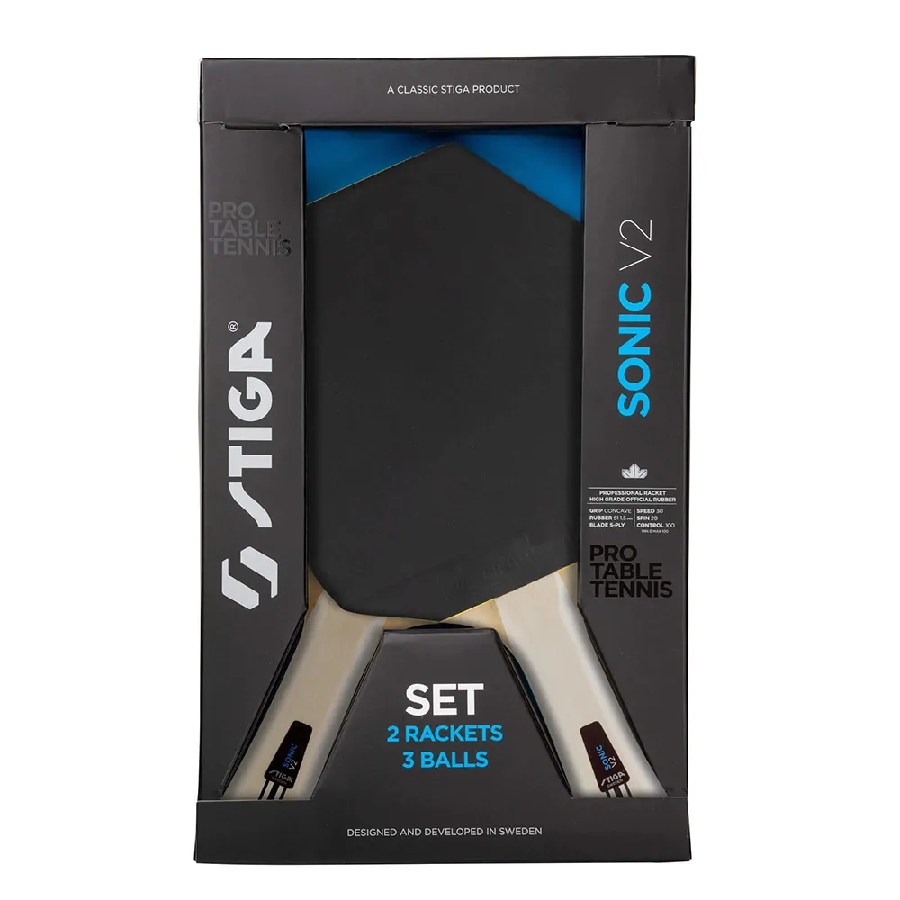 Набор для н/т Stiga Sonic V2,1210-1206-35, 2 ракетки и 3 мяча, накладка 1,6 мм ITTF, конич. ручка