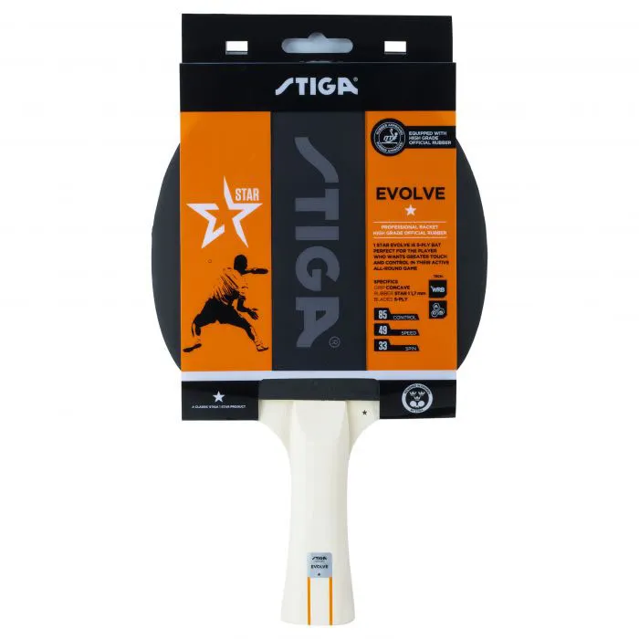 Ракетка для н/т Stiga Evolve WRB 1*, 1211-8318-01, для любит., накл. 1,7мм ITTF, конич. ручка
