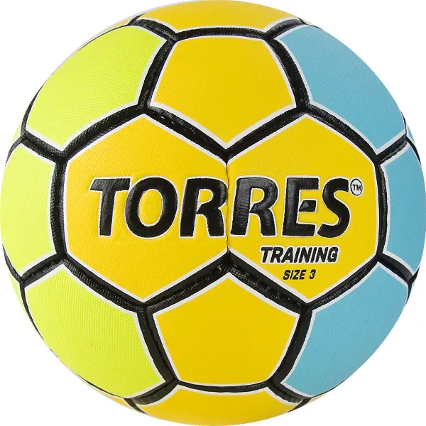 СЦ*Мяч ганд. TORRES Training, H32153, р.3, ПУ, 4 подкл. слоя, руч. сшивка, желто-голубой