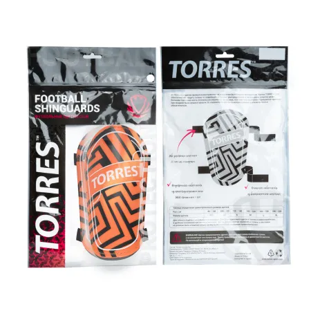 Щитки футбольные TORRES Club, FS2307XS, р. XS, без голеностопа, две заст. на лип, оранжево-черный