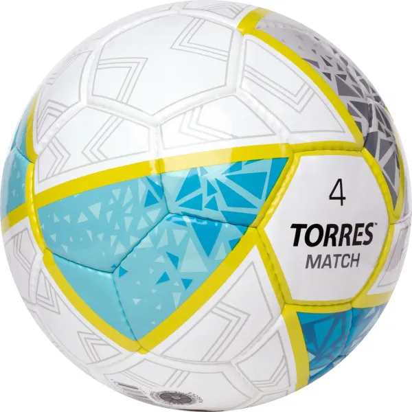 Мяч футб. TORRES Match, F323974,р.4, 32 пан. ПУ, 4 под. слоя, ручн. сшивка, бело-серо-голубой