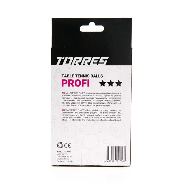 Мяч для наст. тенниса TORRES Profi 3*, TT23012, диам. 40+мм, упак. 6 шт, белый за 338.30 ₽ в Новосибирске