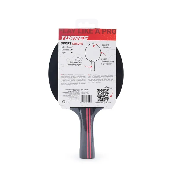 Ракетка для н/т TORRES Sport 1*, TT23005 для любителей, накладка 1,5 мм, конич. ручка за 991.10 ₽ в Новосибирске