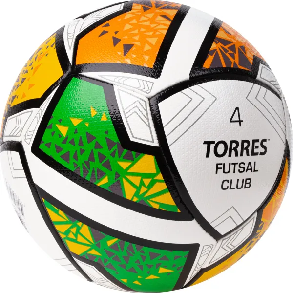 Мяч футзал. TORRES Futsal Club, FS323764, р.4, 10 пан. ПУ, 4 под. сл, гибрид. сш. бело-зел-оранж за 2&nbsp;264.40 ₽ в Новосибирске
