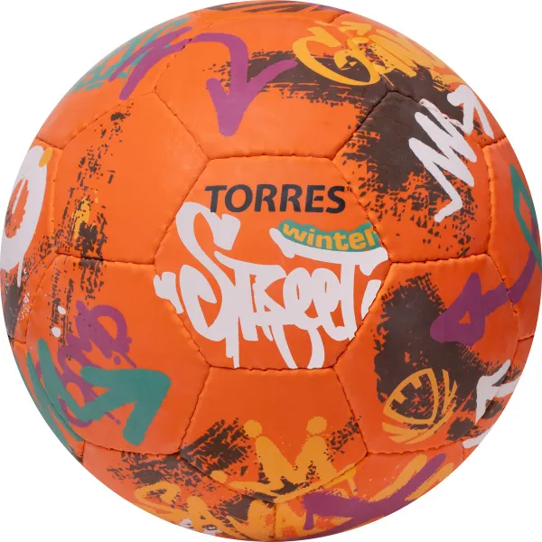 Мяч футб. TORRES Winter Street, F023285, р.5, 32 пан, рез, 4 подкл. слоя, руч. сшив,оранж-мультик.